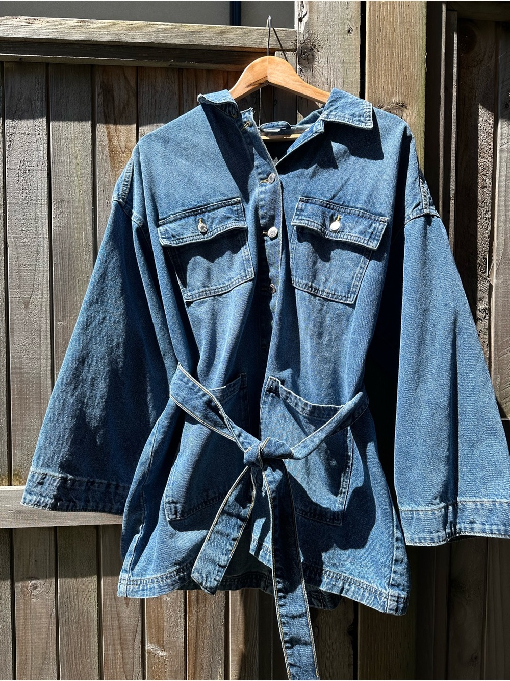 Women's Blue Denim Belted Jacket